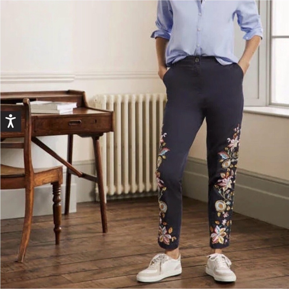 Boden Embroidered Floral Chino Pants Navy & Multi US Size 10 L